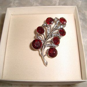 New Sarah B Studio Brooch Pin Red Silver Color